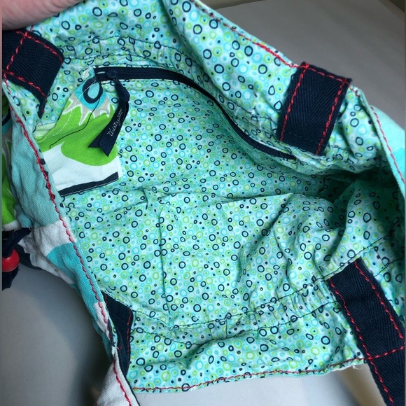 Thirty One Tote White Blue Green Floral Drawstring Size 12 x 12 x 6 - Picture 7 of 10